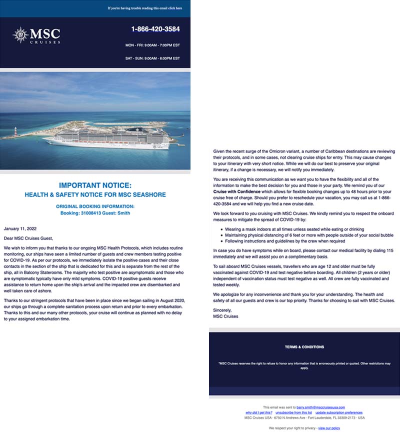 MSC Cruises Email
